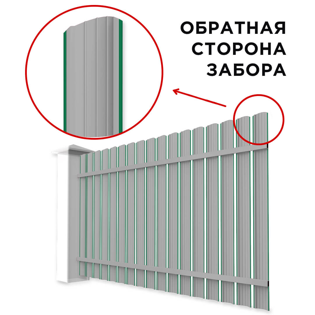 Забор штакетник Полукруглый RAL 6029 Зеленая Мята односторонний сзади