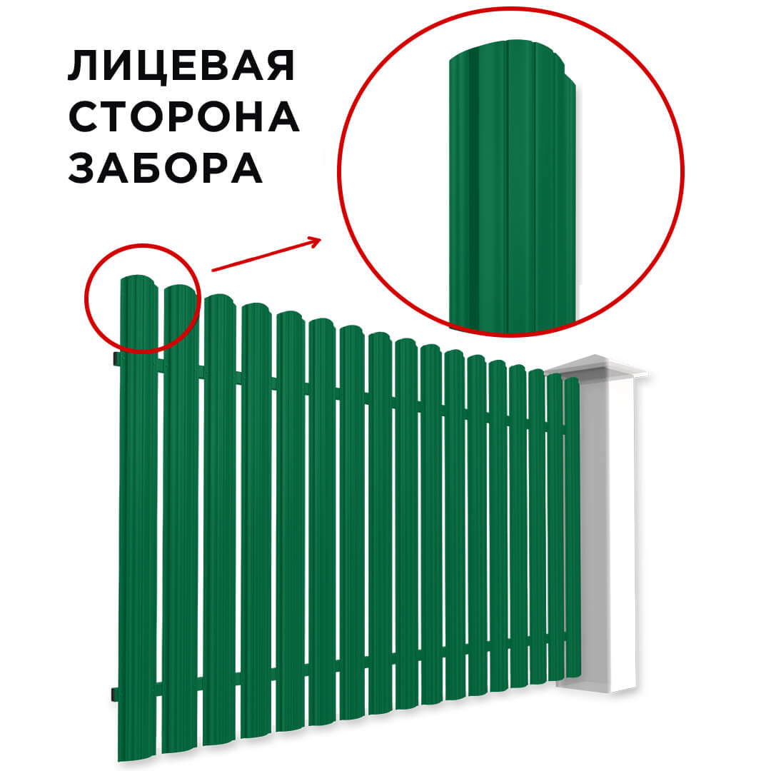 Забор штакетник Полукруглый RAL 6029 Зеленая Мята односторонний спереди