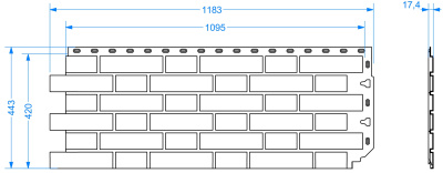 Фасадная панель Деке кирпич гладкий FLEMISH Красный жженый 0.46м2 чертеж