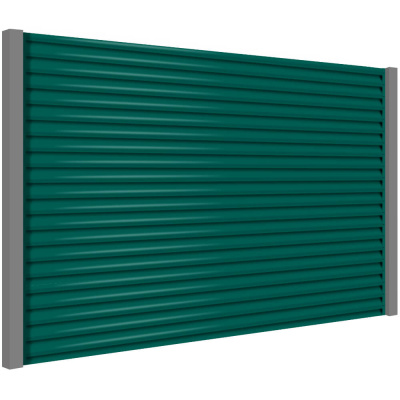 Секция забора жалюзи из ламелей еврожалюзи RAL6026 Опал с металлическими столбами